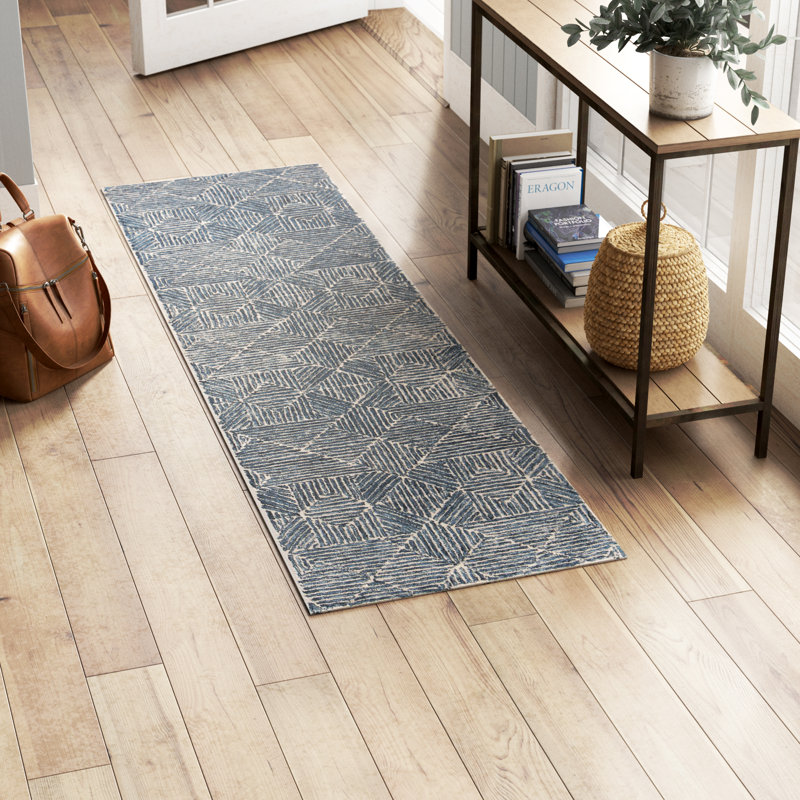 Birch Lane™ Deanda Geometric Handmade Tufted Wool Light Blue/Gray Area